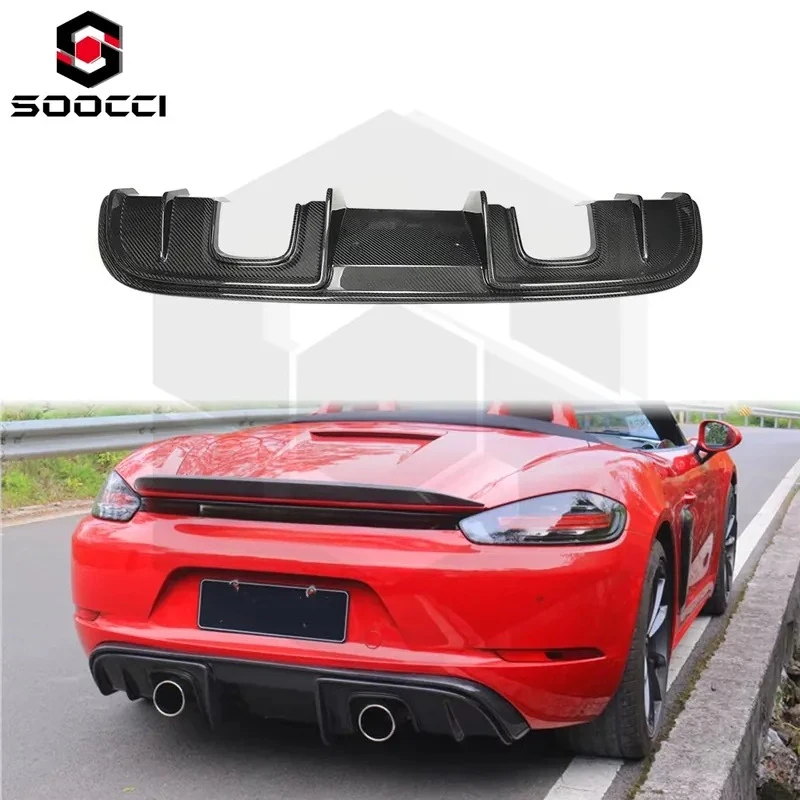 GT4-Style Dry Carbon Fiber Rear Diffuser for 718 982 981 Cayman Boxster Rear Lip Spoiler Splitter Bumper Lip Auto
