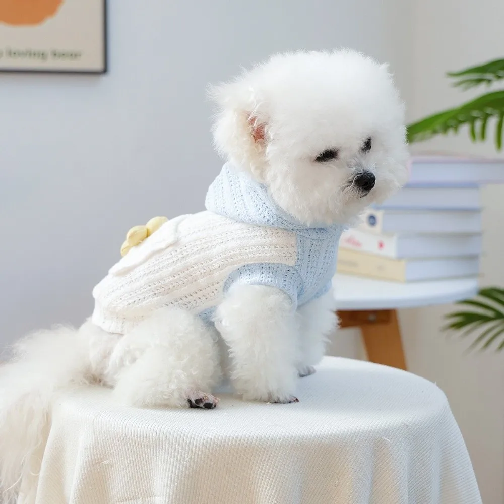 

Fashion Small Flower Pet Knitted Hoodie Two Legged Hollow Out Dog Base Sweater Comfortable Soft Dog Pullover For Small Dogs