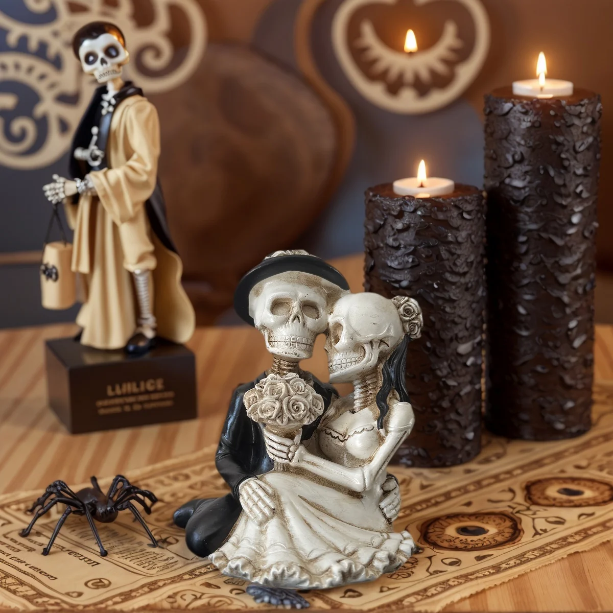 1 ديكورات للزوجين على شكل جمجمة - ديكور فني رومانسي من الراتنج على الطراز القوطي، ديكور مقدس للهالوين، ديكور فريد من نوعه لغرفة ألعاب المنزل والهروب. #4