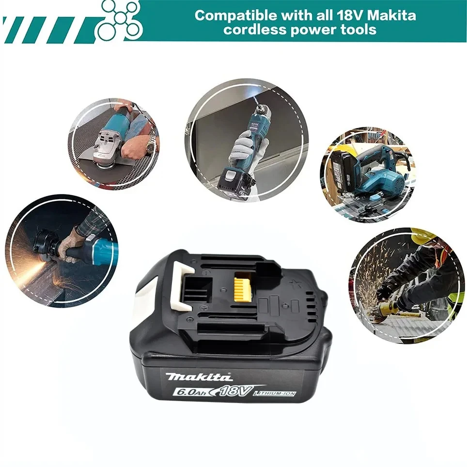 Imagem -03 - Makita Ferramenta de Iões de Lítio Recarregável Bateria de Substituição 18v 6000mah Bl1860 Bl1830 Bl1850 Bl1860b 100 Original