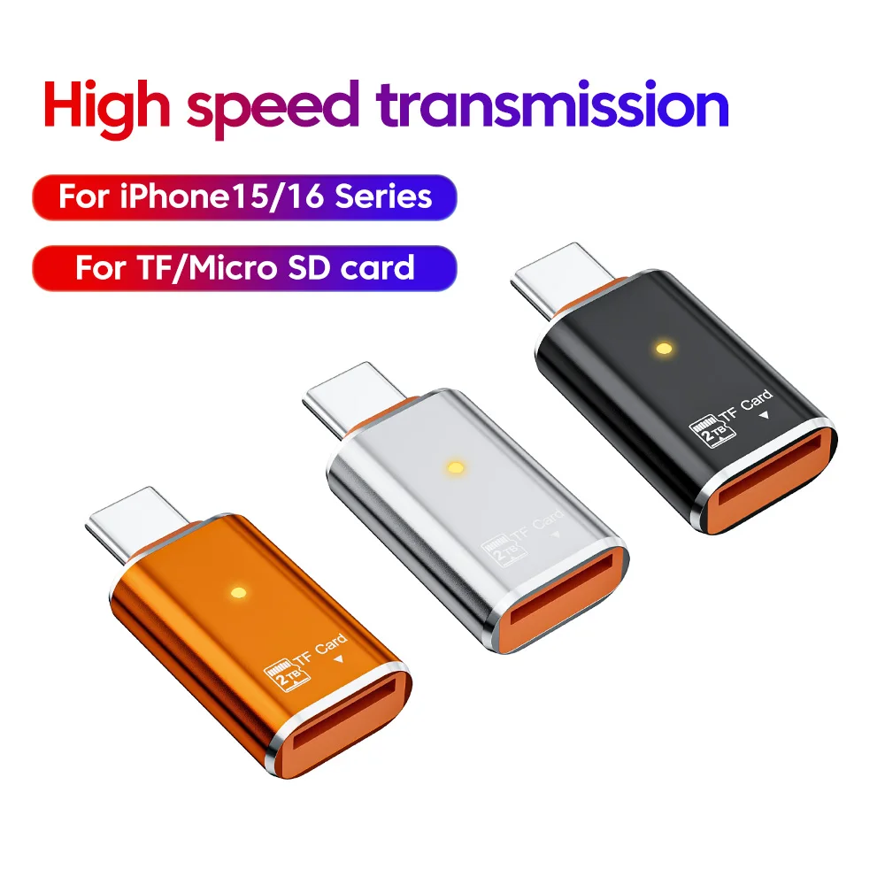 قارئ بطاقات من النوع C مايكرو SD/TF قارئ بطاقات نقل عالي السرعة لهاتف آيفون 15 16 سلسلة Xiaomi محمول USB C محول