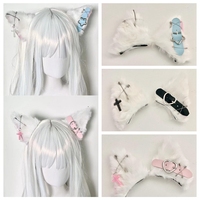 Harajuku Halloween Cosplay Gothic Punk Handmade Simulation Plush Animal Wolf Ear Cat Ear Lolita Watercolor Hair Clip