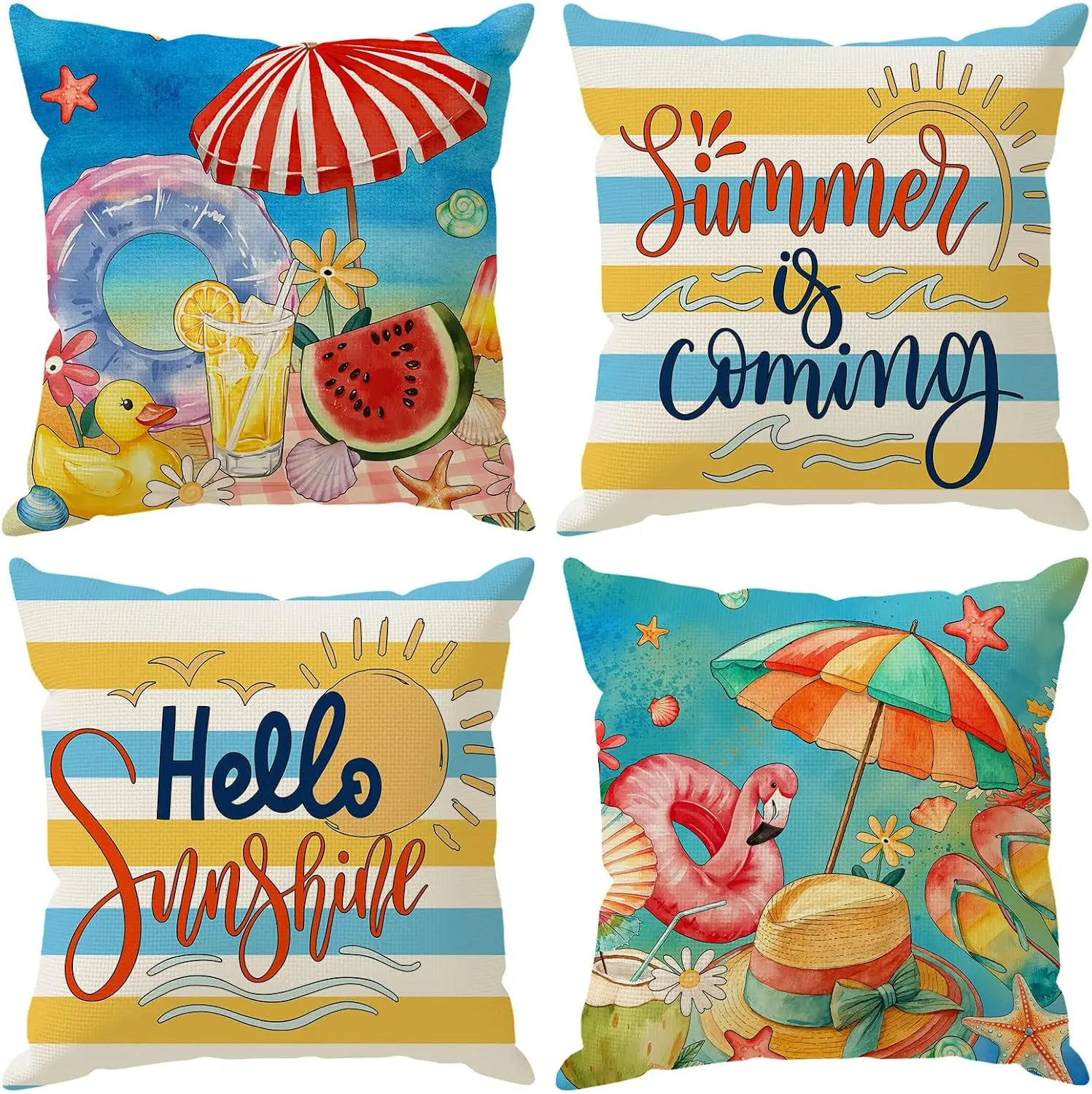 4 PC Summer Beach Tropical Throw Pillow Covers Set Coastal Nautical Cushion Home Decor Sunshine Vacation Pillow Cases