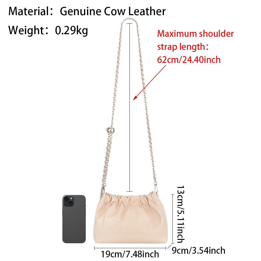 Royal Bagger Genuine Leather Crossbody Shoulder Bag, Simplistic Cloud Bags, Casual Style with Adjustable Chain Strap 1764