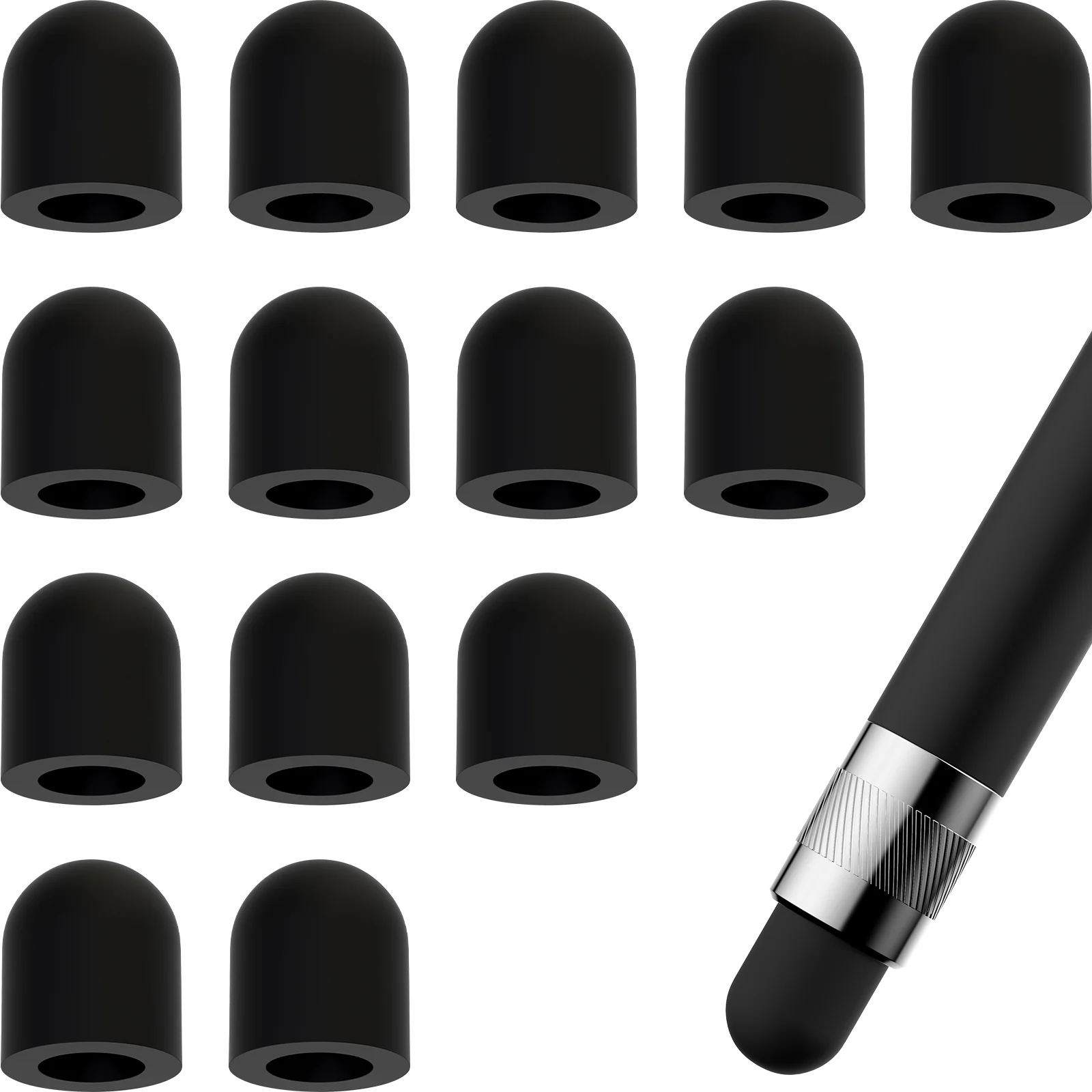 15 pçs silicone stylus ponta de borracha substituição dicas caneta tampas tela toque capa preto protetor nibs