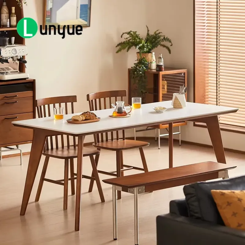 Luxury Solid Wood Dining Table Set with White Marble Top Modern 8 Seater Furniture for Home Kitchen Living Room Elegant