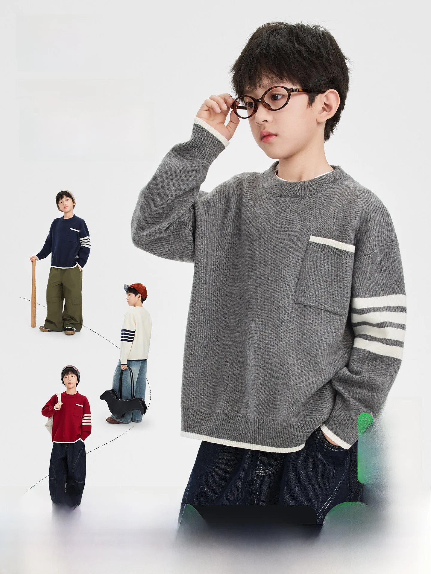 Korean Style Boys Sweater Autumn New Arrival Crew Neck Knitted School Uniform Thickened Long Sleeve Soft Polyester Blend