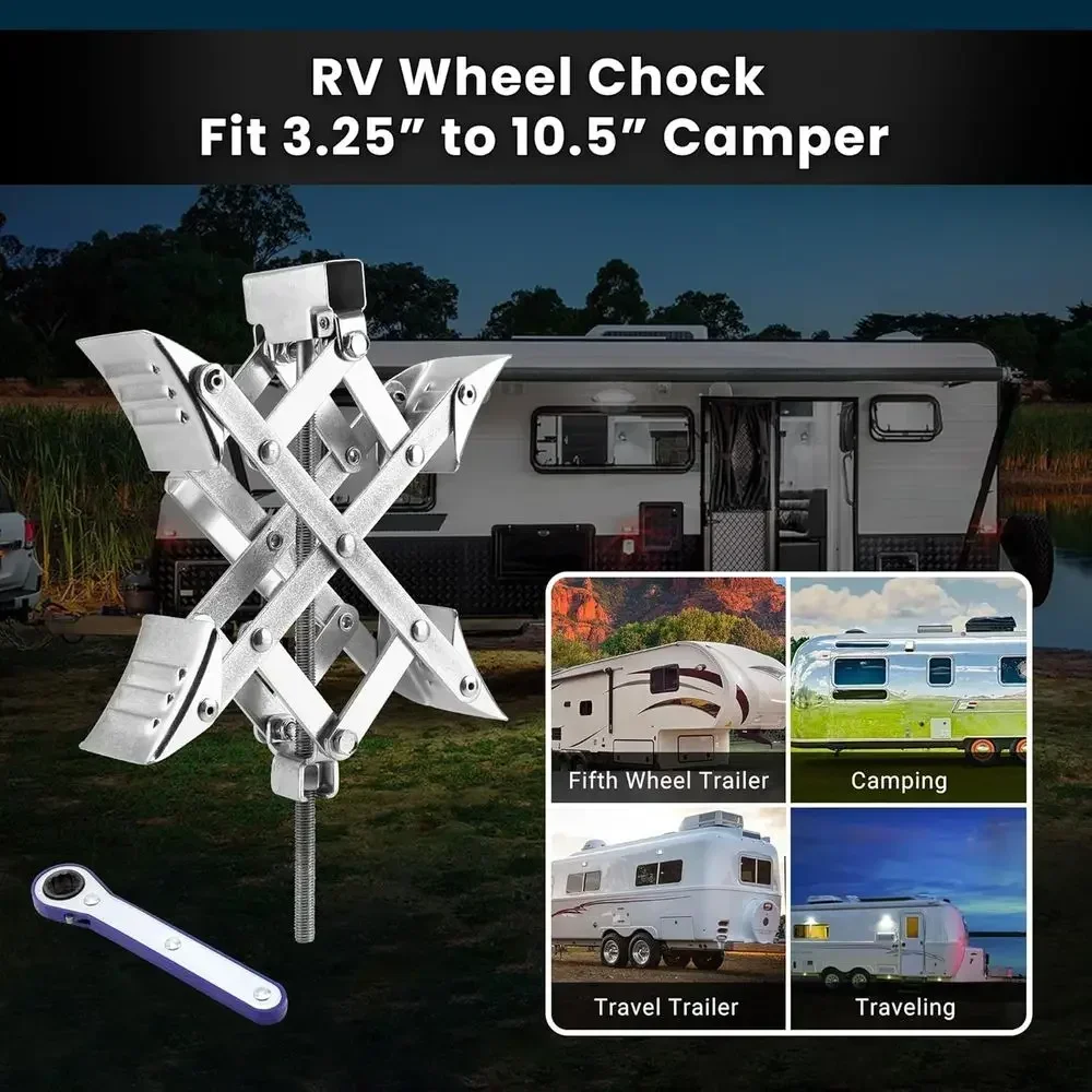 X-Shaped RV Wheel Chock Fit 3.25” to 10.5” Camper Wheel Chock Stabilizer Scissor with Accessories Pair for Travel Trailer, Heavy view 6