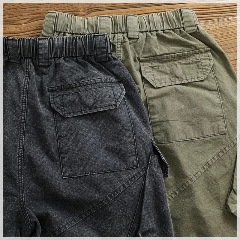 Vintage cargo shorts men\'s summer outdoor leisure sports men\'s quarter pants function large pocket pants tide