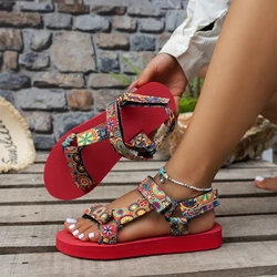 Summer Flat Women's Shoes Hemp Rope Set Foot Beach Sandals Outdoor All-match Casual Black Slippers Large Size Red Women Sandals