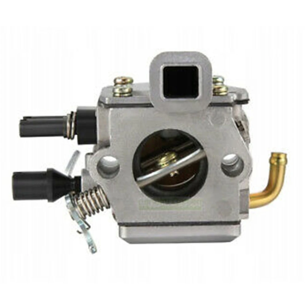 Cylindrical Metal Carburetor Designed to Fit Several Popular Chainsaw Variants Including the Model Series Listed