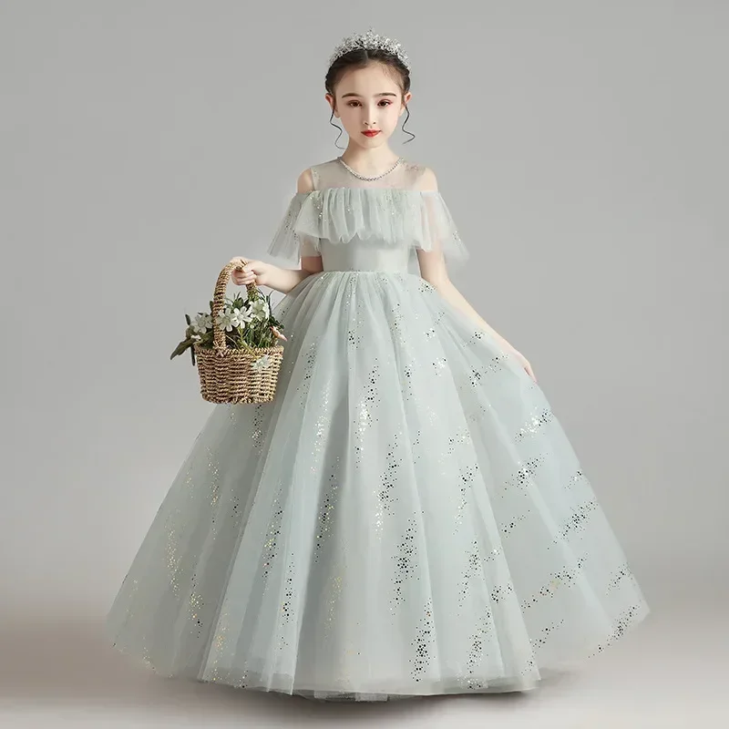 Children's Dress Spring New Fluffy Yarn Flower Children's Fashionable Little Girl Host Walk Show Performance Dress