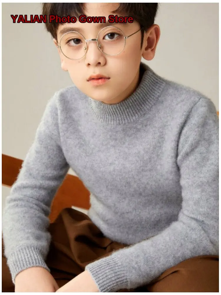 Kids Cashmere Sweater Boys Girls Autumn Winter Turtleneck Pullover Warm Base Layer Top Thickened High Neck