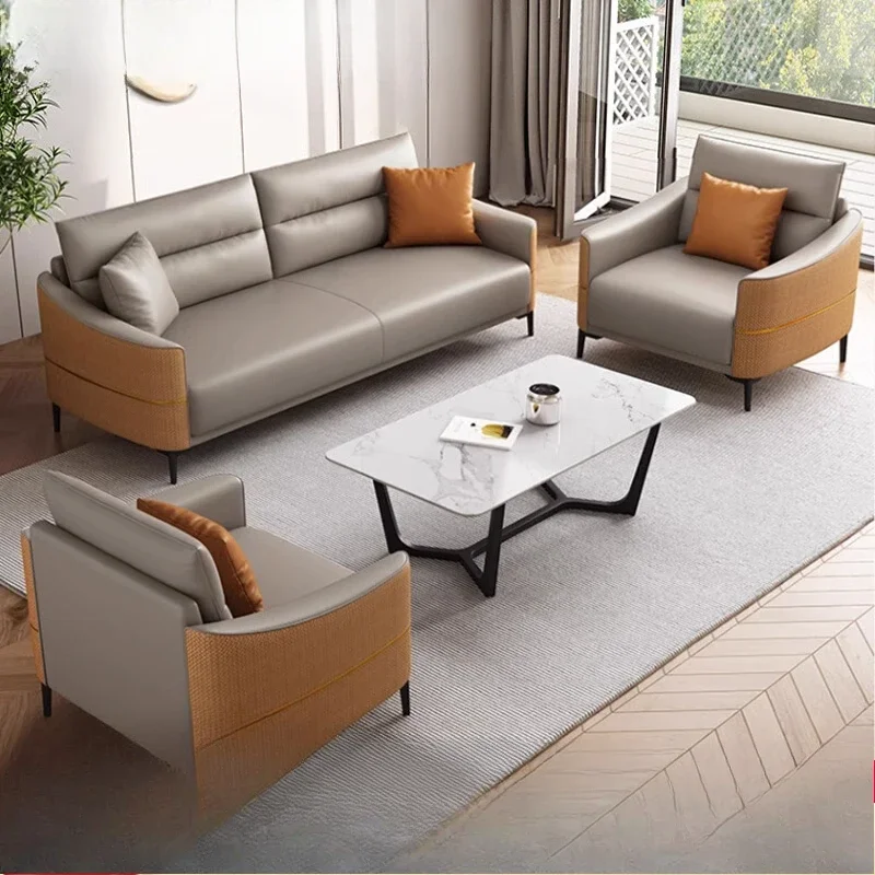 أريكة مكتب جلدية فنية بسيطة وحديثة منطقة الراحة الاستقبال التجاري الترفيه الأعمال الصغيرة اجتماع طاولة القهوة الضيوف combinati