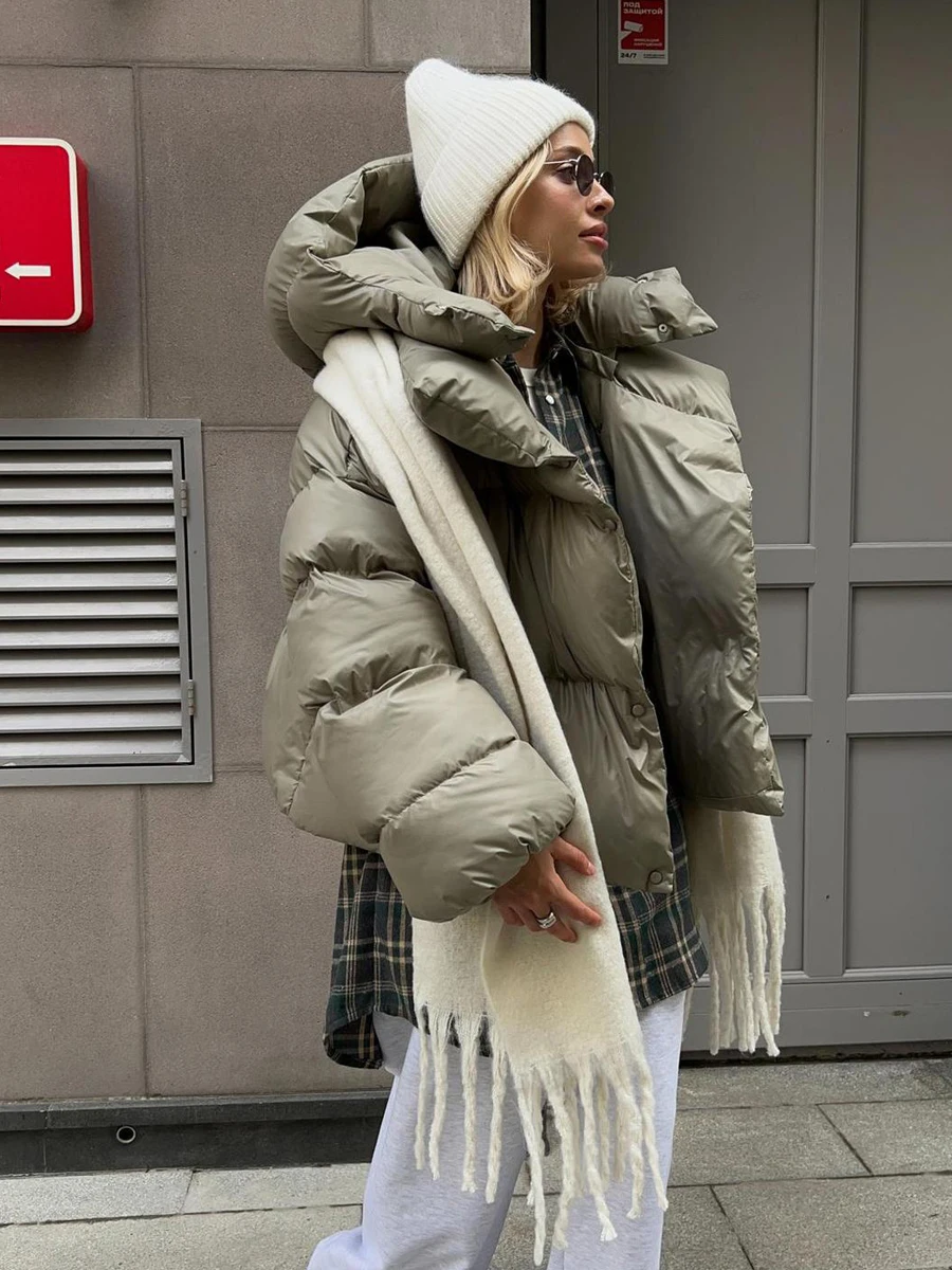 Dicker, warmer Puffer-Baumwollmantel, Damen-Brotjacke, Herbst-Winter, mit Kapuze, Steppjacke, mit Baumwolle gefütterte Langarm-Oberbekleidung