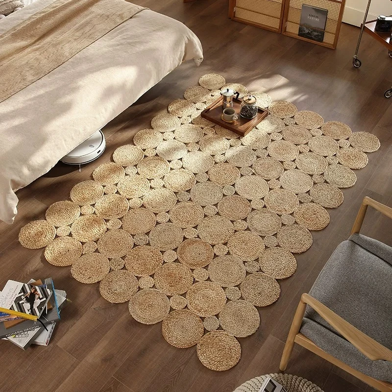 Handwoven Jute Square Rug Natural Floor Mat for Living Room Minimalist Sofa Bedroom Tea Room Carpet Eco Friendly Home Decoration