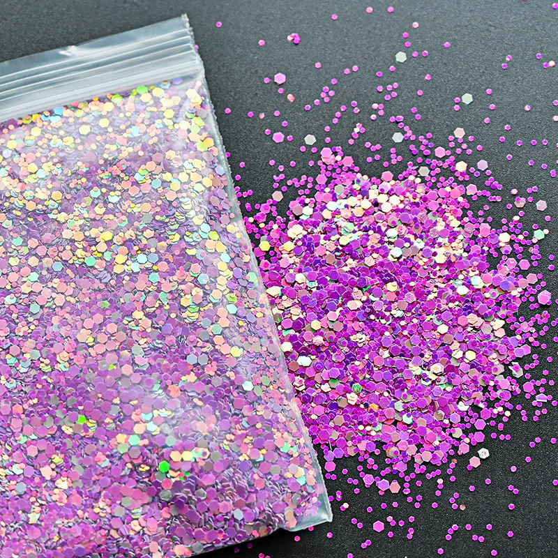 500g Whosale Holographic Mixed Hexagon Shape Chunky Nail Glitter Sequins Sparkly Flakes Slices Body/Eye/Face Glitter For Nail 7#