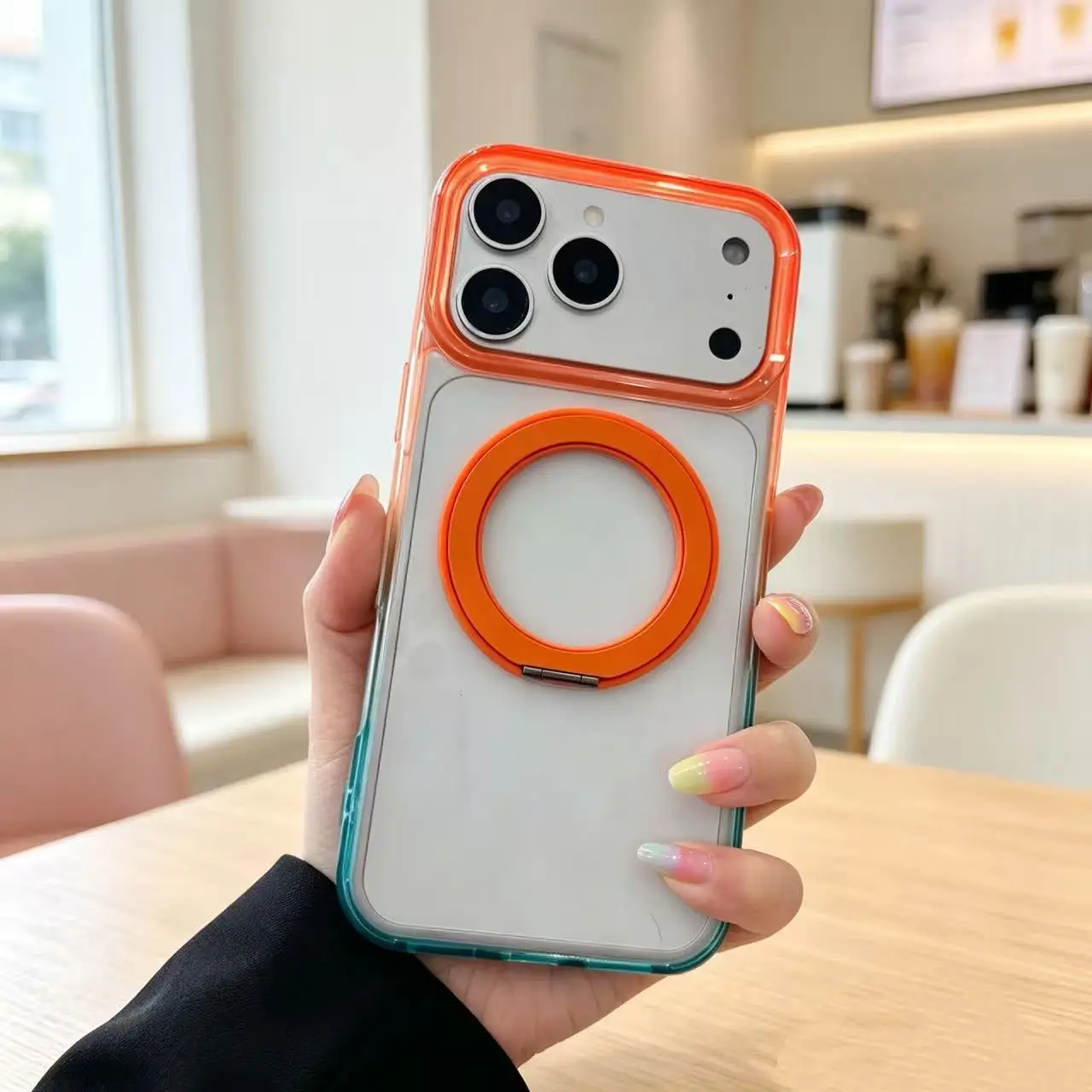 Für iPhone 18 Pro Max 17 16 15 Pro Matte Klare Hülle für kabelloses Laden mit Magsafe, Farbverlauf, stoßfest, mit Ständer.