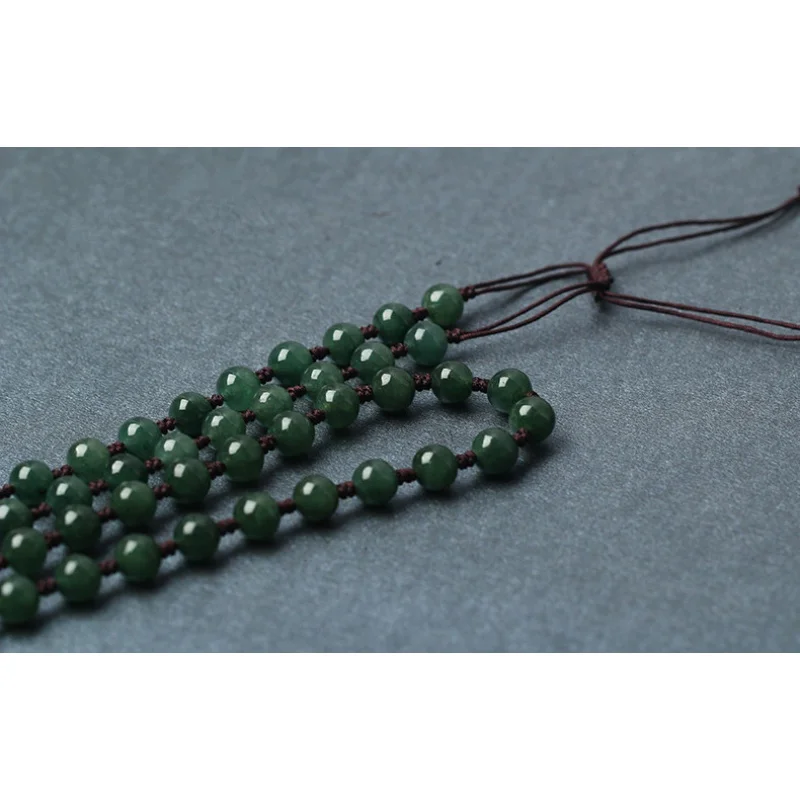 Emerald Chain Hand-Woven Pendant Jade Oil Green round Bead Lanyard Necklace Rope