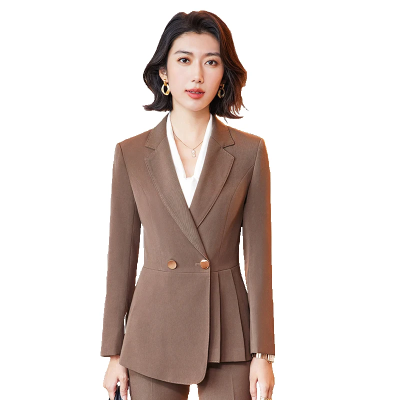 Ladies Blazer And Pant Suit Women Coffee Orange Blue Black Solid Formal Jacket Trouser Female Business Work Wear 2 Piece Set