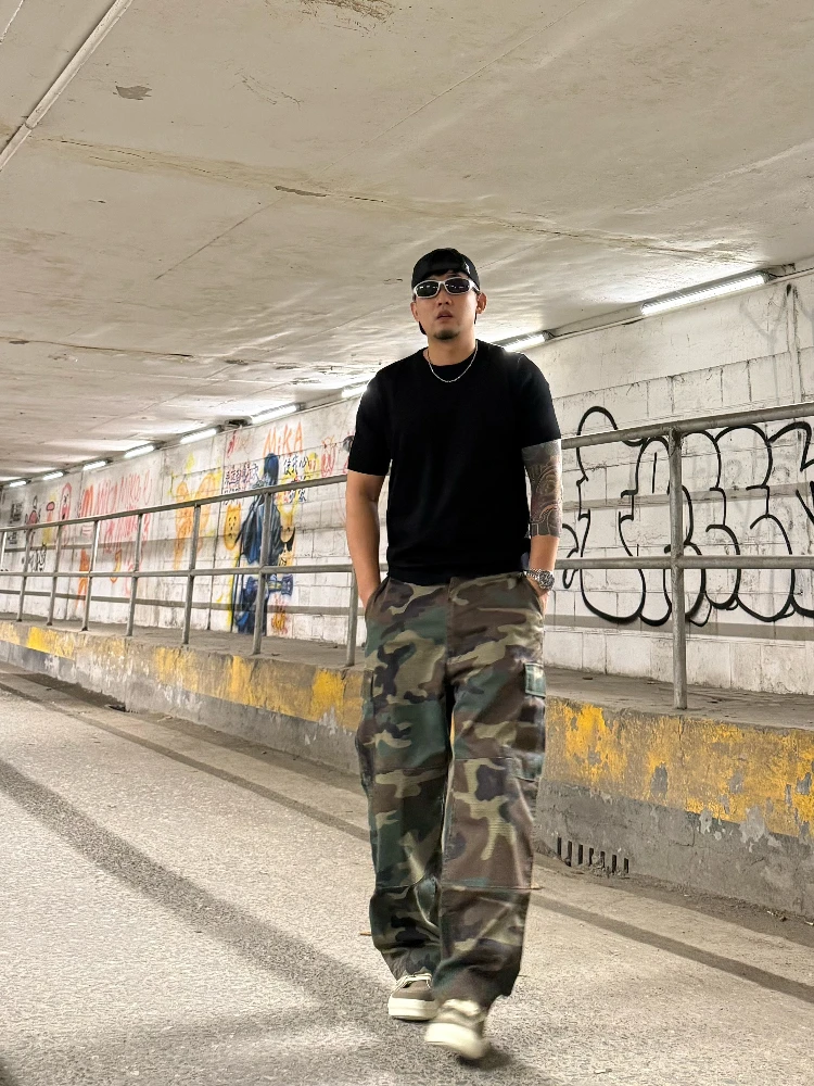 American Vintage Military Camouflage Loose Work Pants Waed ket Long Trousers Retro Military Trendy Youth Casual Pants