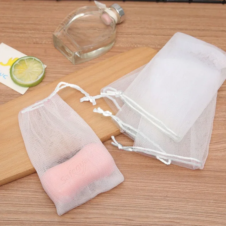 10 Pieces PE White Drawstring Rope Soap Lather Mesh Bag Shower Washing Face Hand Soap Dense Bubble Tool Body Feet Back Scrubber