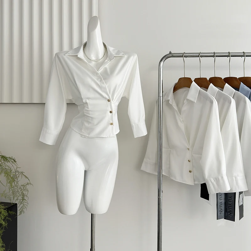 

Fashion Design Sense White Shirt Women Korean Elegant Lantern Sleeve Loose Blouse Female Spring New Casual Solid All Match Tops