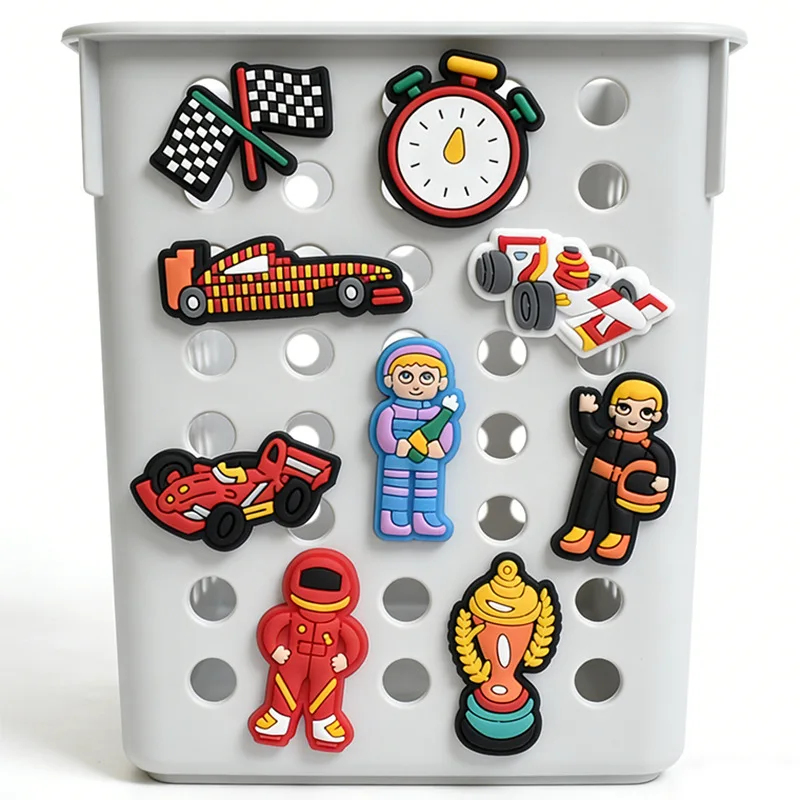 20pcs Racing Car PVC Shoe Charms Formula1Themed Clog Accessories Champion Trophy Checkered Flag Shoe Decorations for Kids&Adults