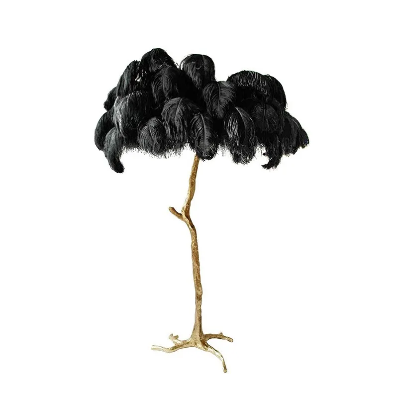 Light luxury brass floor lamp, South African ostrich hair modern retro villa lighting sales department hotel