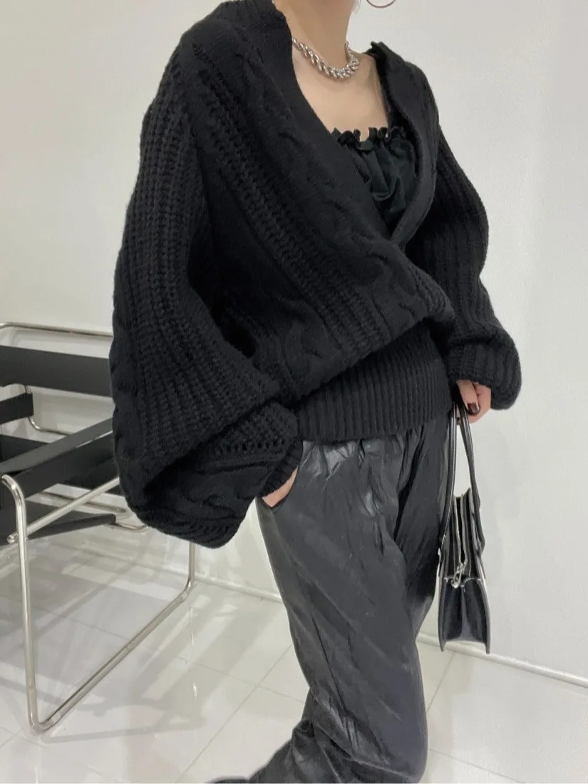 시크한 가을 겨울 니트 루즈 랜턴 스웨터 단색 네일린 패턴 슬리 스트리트웨어 중국 브랜드 여성 상의