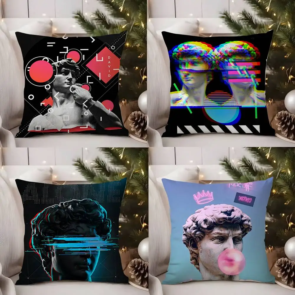 

Funny Art D-David Statue Pillow Case Office Sofa Dorm Chair Back Short Plush Double-sided Printing Home Cushion Cover