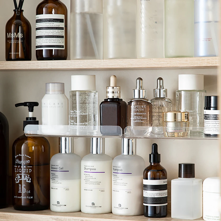Clear acrylic floating shelf — self‑adhesive wall storage for books, toys, bathroom soap dispenser & décor 5