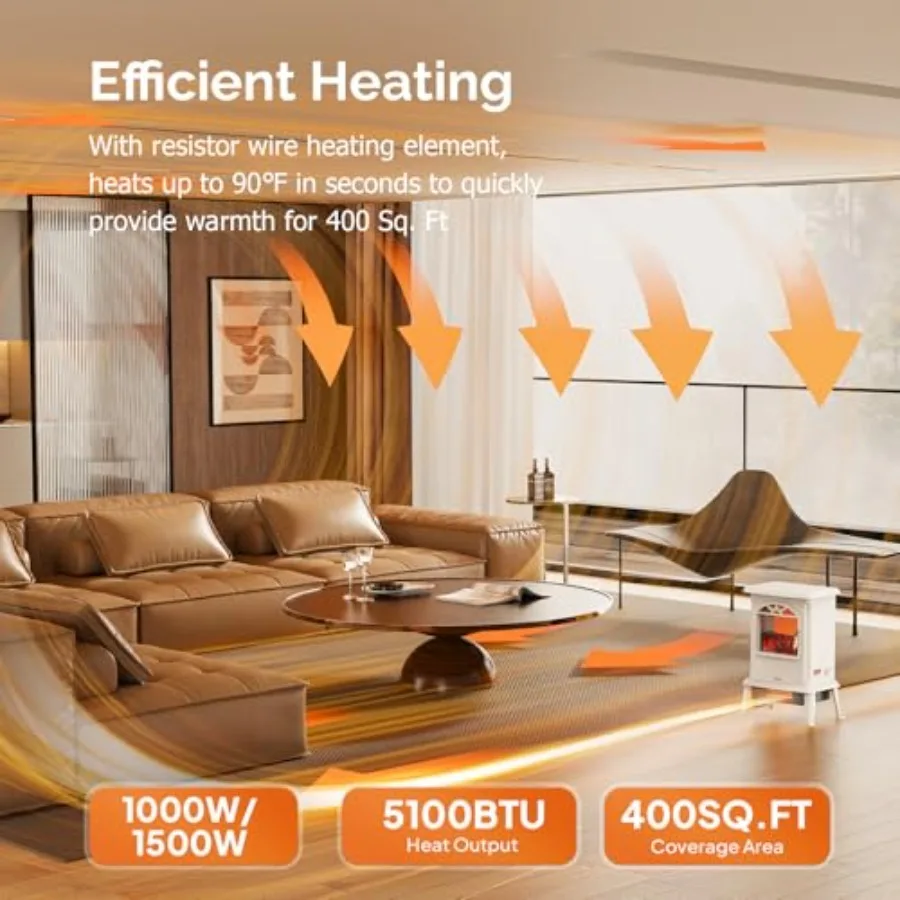 1500 واط موقد كهربائي سخان الفضاء 22.4 ''H المحمولة قائما بذاته مع مقبض التحكم ثلاثية الأبعاد تأثير لهب واقعي ارتفاع درجة الحرارة