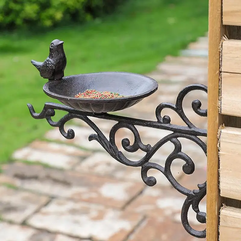 Wall Mounted Bird Feeder Cast Iron Decorative Garden Ornaments Bird Bath Feeder Nuts Mealworms Water Tray Outdoor Decor