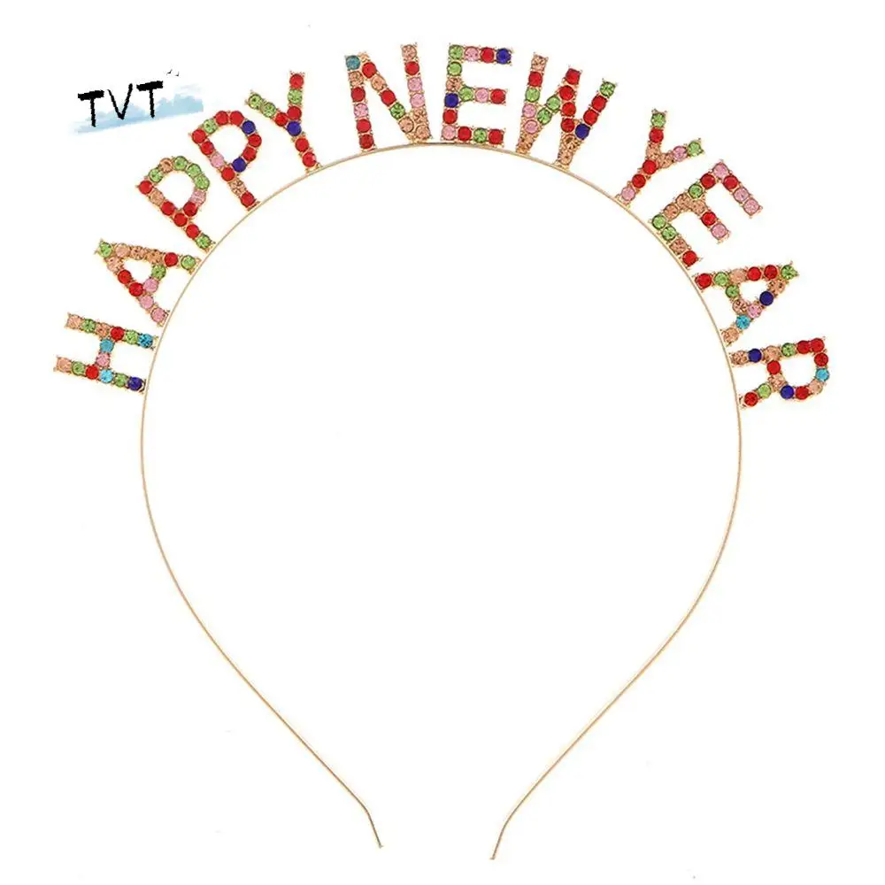 

Gift New Year Headdress Christmas Dree Up Letter Korean Style Hair Hoop Rhinestone Crown HAPPY NEW YEAR Headband Female Jewelry