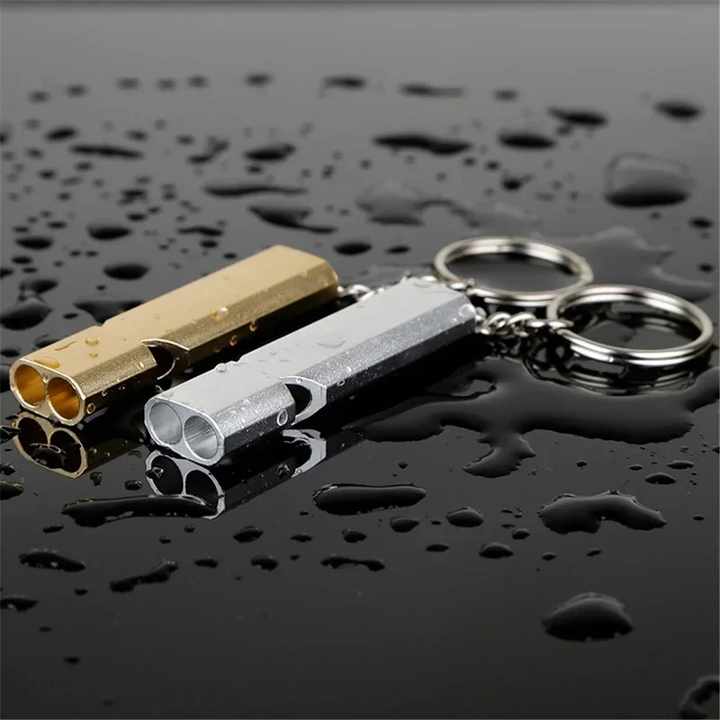 Outdoors Portable Keychain Double Pipe Stainless Steel High Decibel Multifunction Emergency Survival Whistle 1pcs