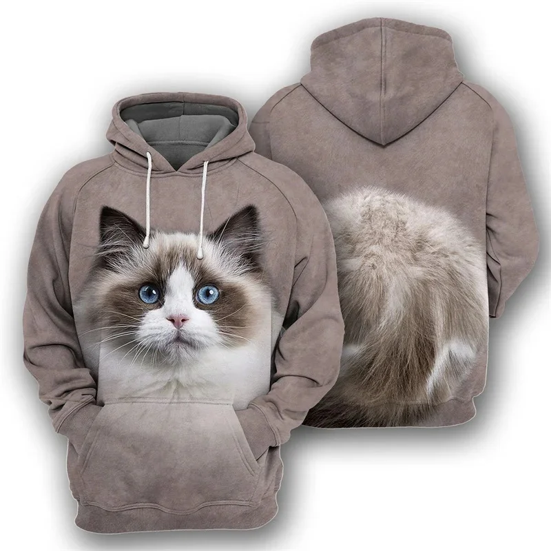 British Shorthair Cat 3D Print Hoodie Men Long Sleeve Pullovers Spring Autumn Street Oversized Cute Cats Pattern Hoodies Tops