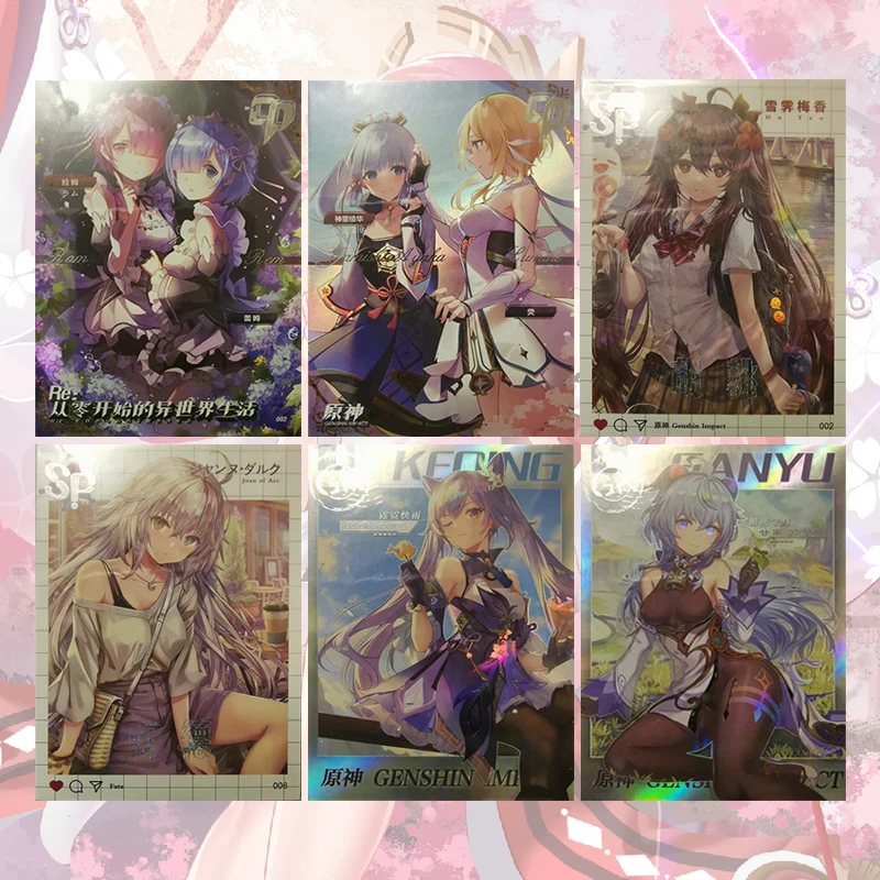 cartas-colecionaveis-anime-goddess-story-cp-sp-gr-rem-ram-inoue-takina-nishikigi-chisato-ganyu-keqing-ningguang-rice-shower