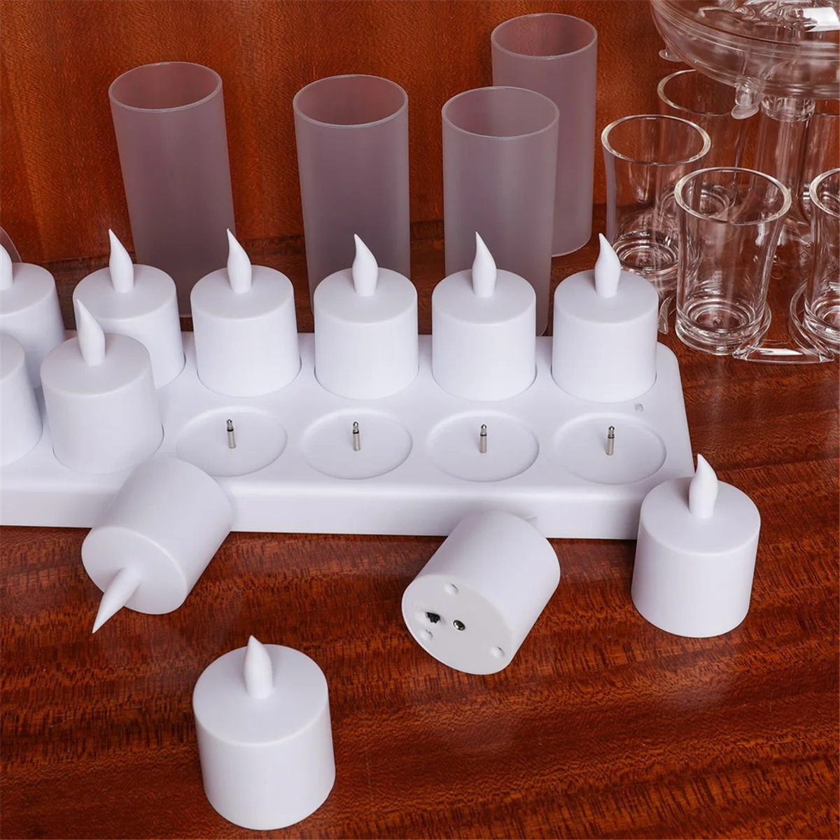 Flameless Candles with Remote Control Timer & Charging Base, 12pcs USB Rechargeable Battery LED Tea Lights Candles