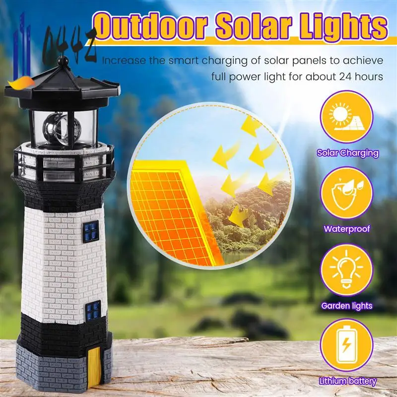 

A44Z-Led Solar Rotating Lighthouse Outdoor Garden Decorative Light Garden Landscape Light Beacon Rotating Light