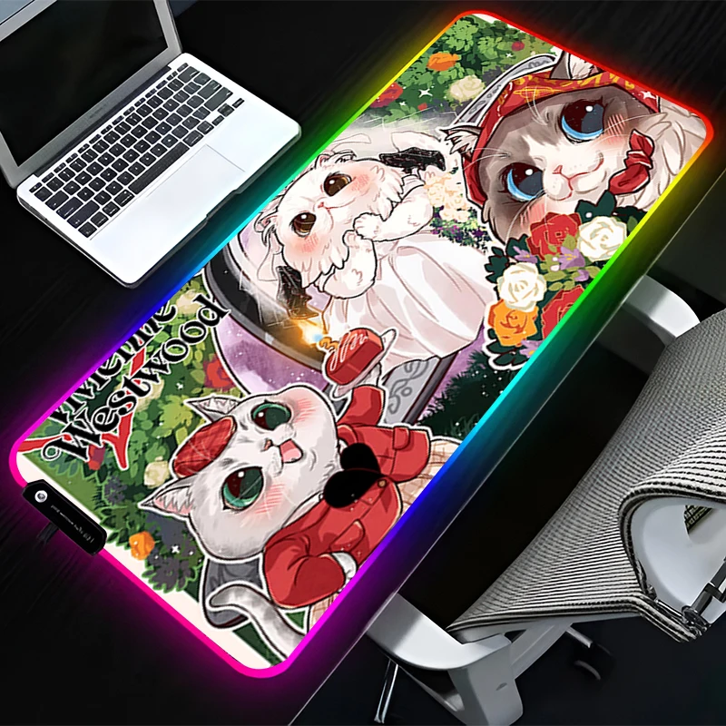 

RGB LED Mousepad Game Pad Rubber Cartoon Mouse Pad PC Accessories Desk Mat Non Slip Office Table Mat Fairy Tale Cat Keyboard Pad