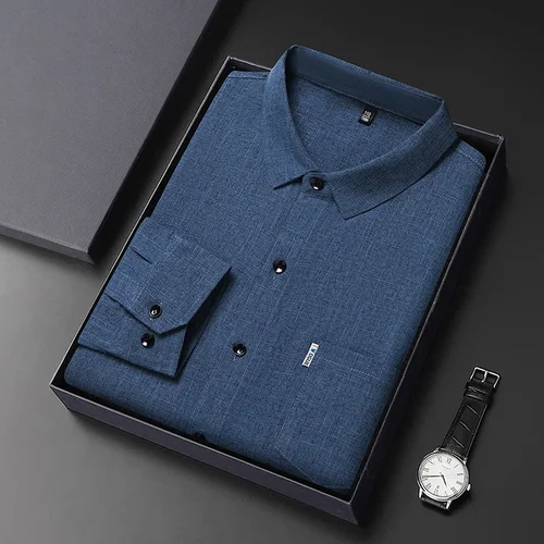 Imagen 1 del producto Camisa estampada de manga larga para hombre, camisa informal de negocios con resistencia a las arrugas, sin planchado, Top versátil cómodo para todas las estaciones, nueva