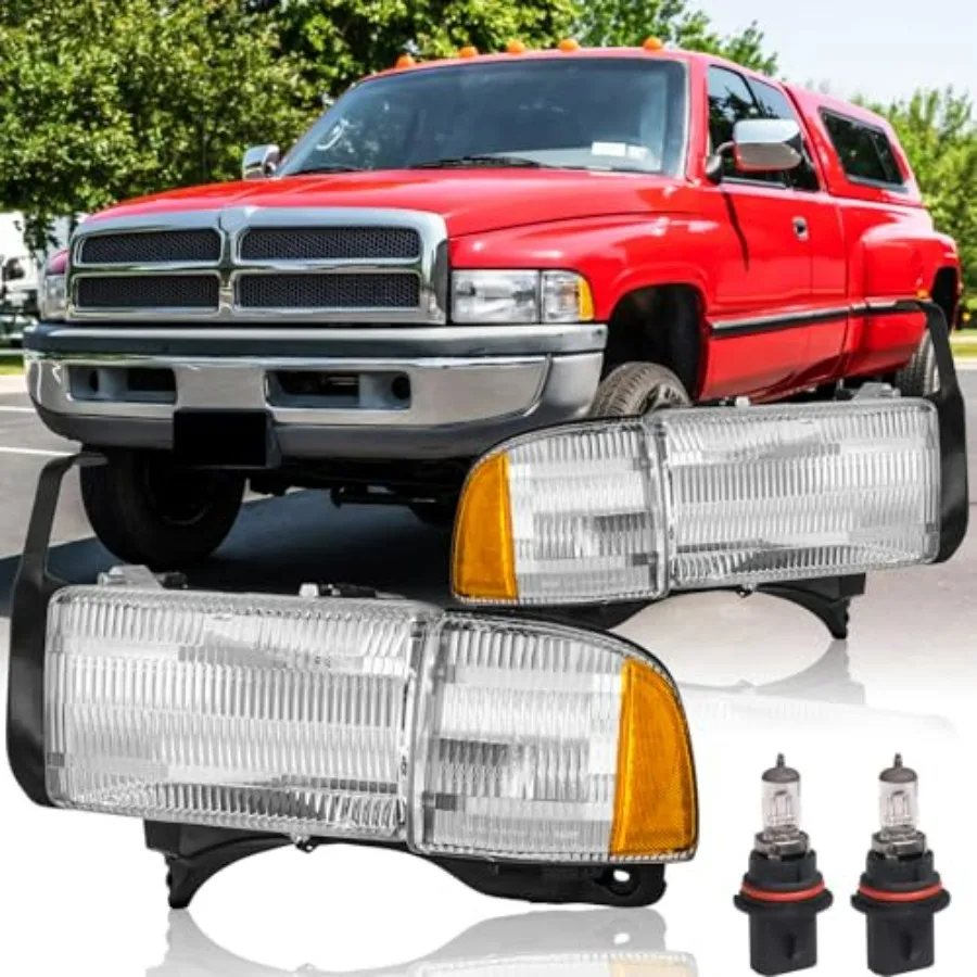 

Headlights Assembly for 1994-2001 Dodge Ram 1500/1994-2002 Dodge Ram 2500 3500 Non-Sport Models Replacement w/Bulbs Corner Ligh
