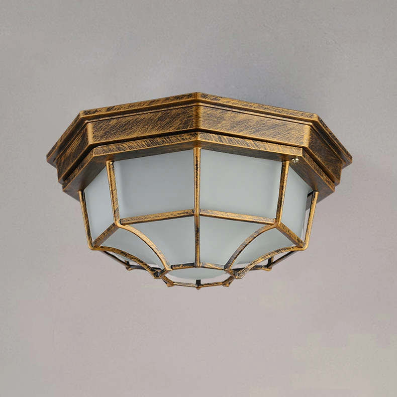 Rustic Frosted Glass Shade Outdoor Ceiling Lights Yard Balcony Garden Flush Ceiling Lamp Europe Style Exterior IP65