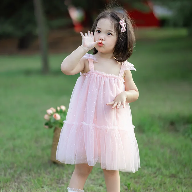 

Girls Sequin Suspender Skirt Summer Thin New Style Bow Princess Skirt3-6Fashionable Dress for 1-Year-Old Children