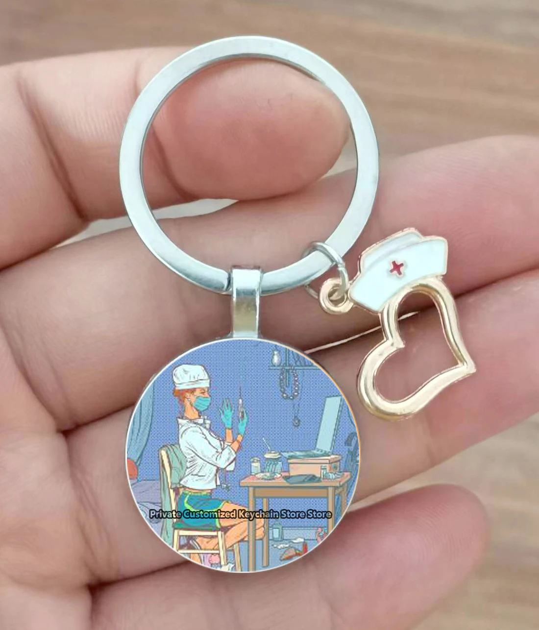 

Painting Fashion Creative Nurse Medical Keychain Glass Suitable For Nurses And Doctors Keyring Pendant Gift