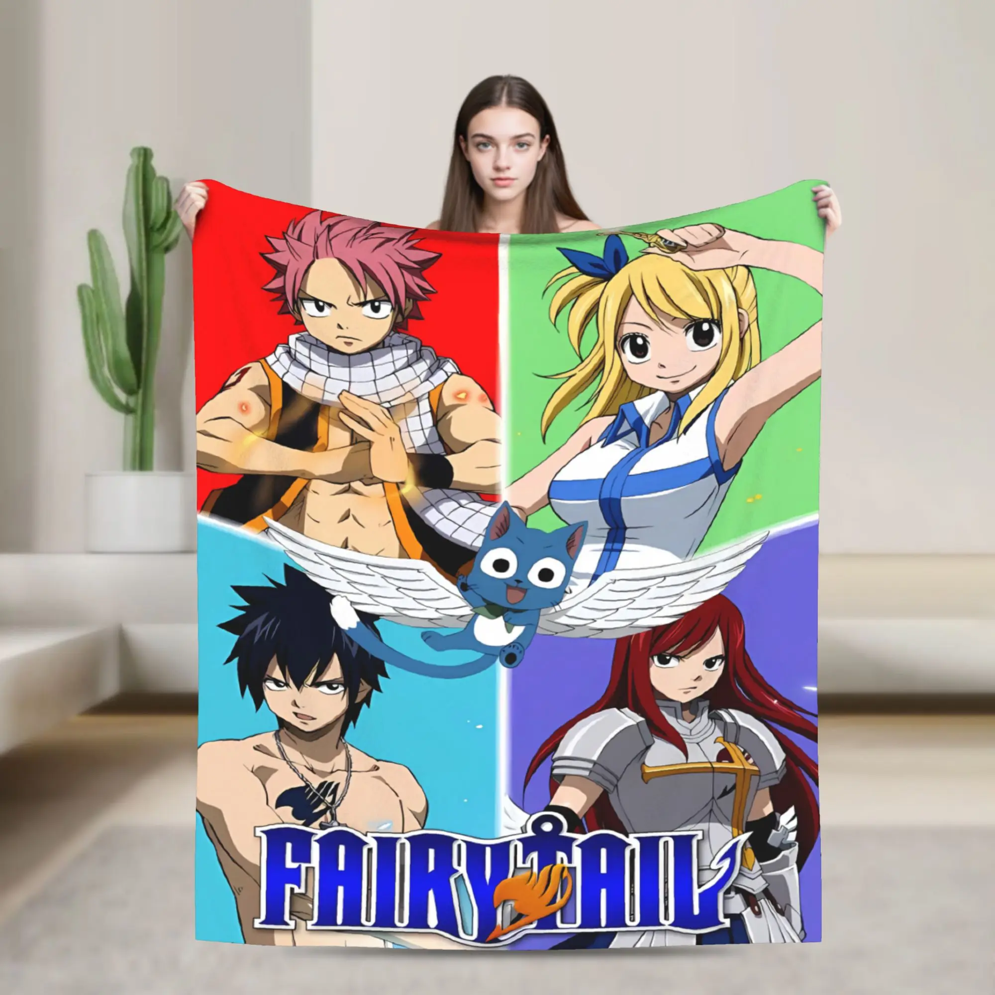 Colorful Fairy Tail Manga Collage Blanket  Camping Flannel Throw Blanket For Outdoor Warm Custom DIY Quality Bedspread Gift Idea