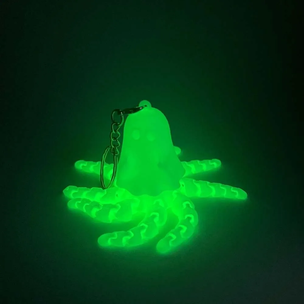 Glow In The Dark Pumpkin Key Chain Flexible Tentacles Articulated Jointed Ghost Key Ring Rotating Design Lightweight