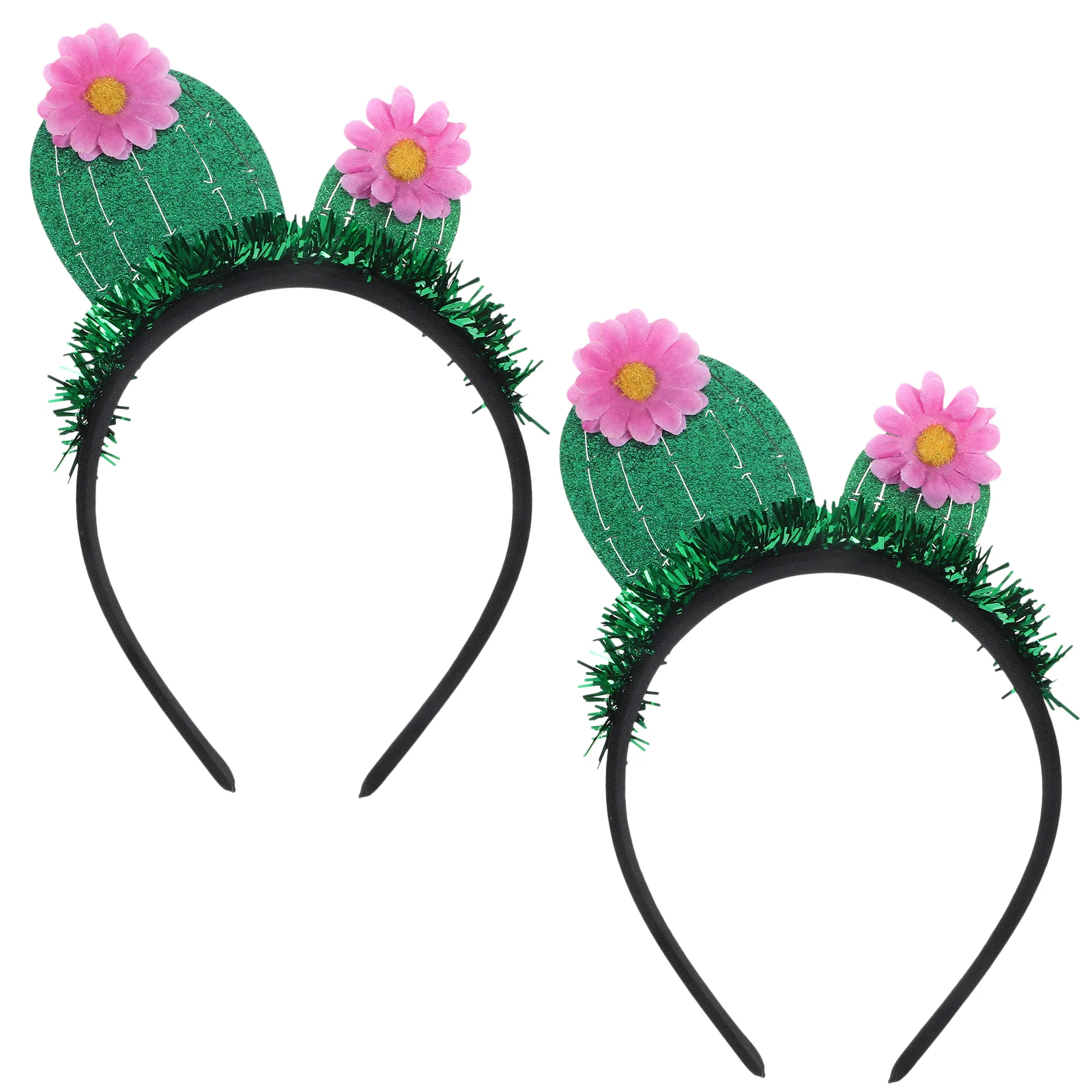 

2 Pcs Lovely Party Headwear Headband Makeup Hair Accessory Gift Hairhoop Green Felt Cloth Cactus Hairband