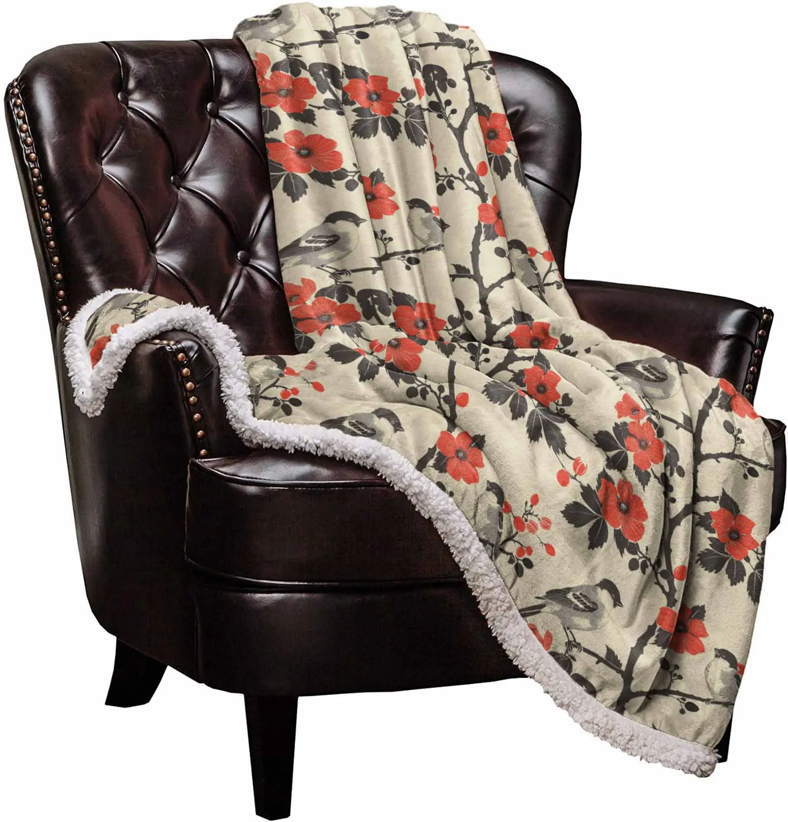 Plant Flower Bird Branch Cashmere Blanket Warm Winter Soft Throw Blankets for Beds Sofa Wool Blanket Bedspread